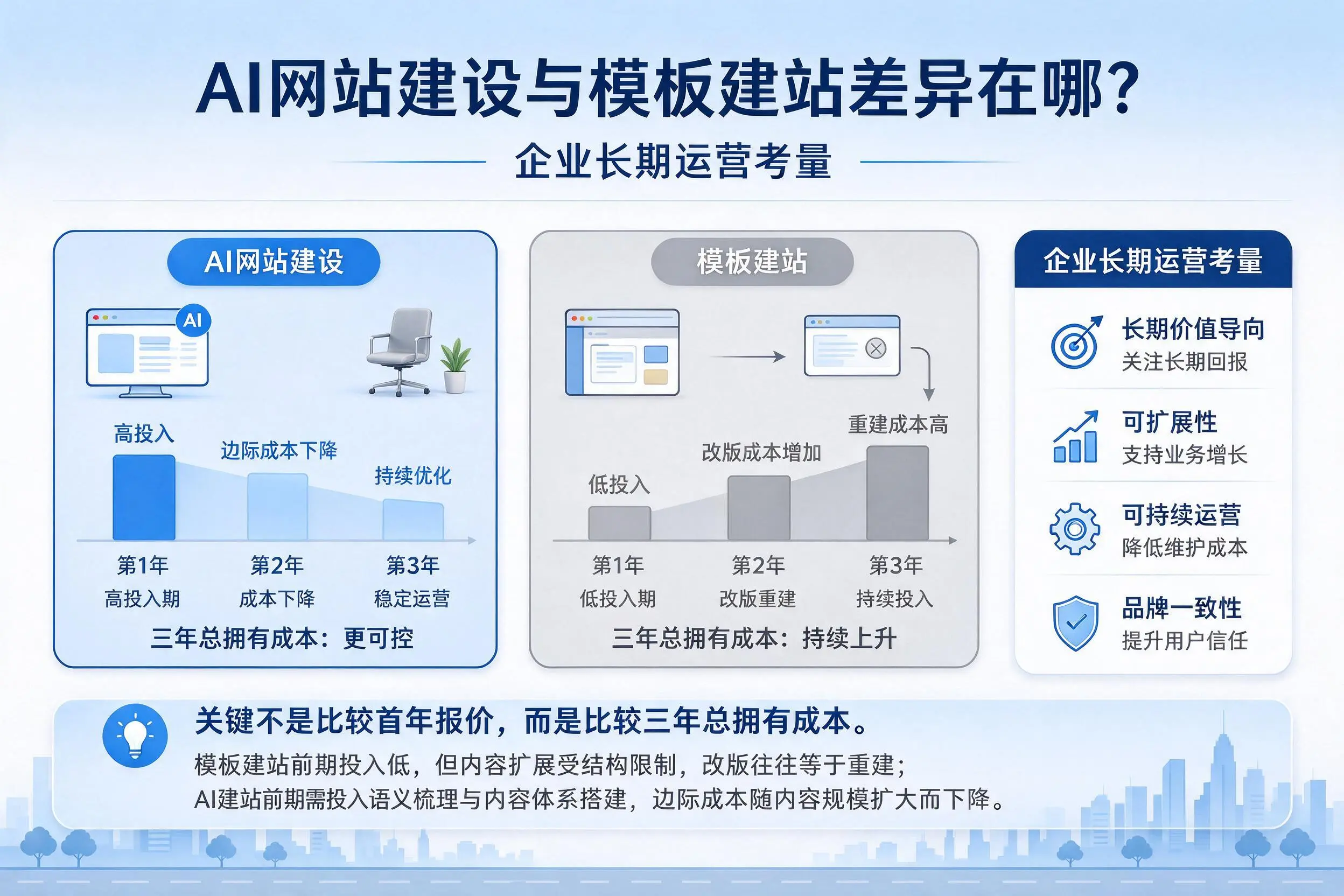 AI网站建设与模板建站差异在哪?黔南企业长期运营考量